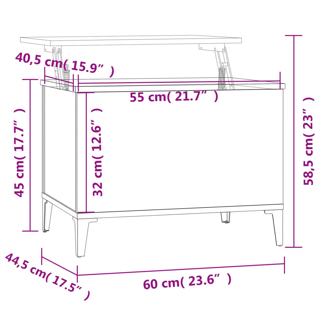 vidaXL Stolić za kavu boja hrasta 60 x 44,5 x 45 cm konstruirano drvo