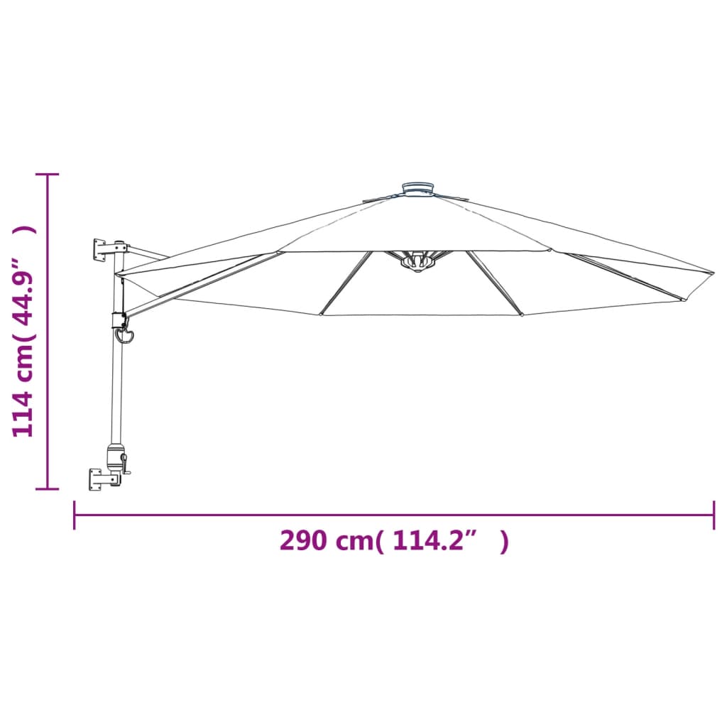 vidaXL Zidni suncobran s LED svjetlima svjetlozeleni 290 cm