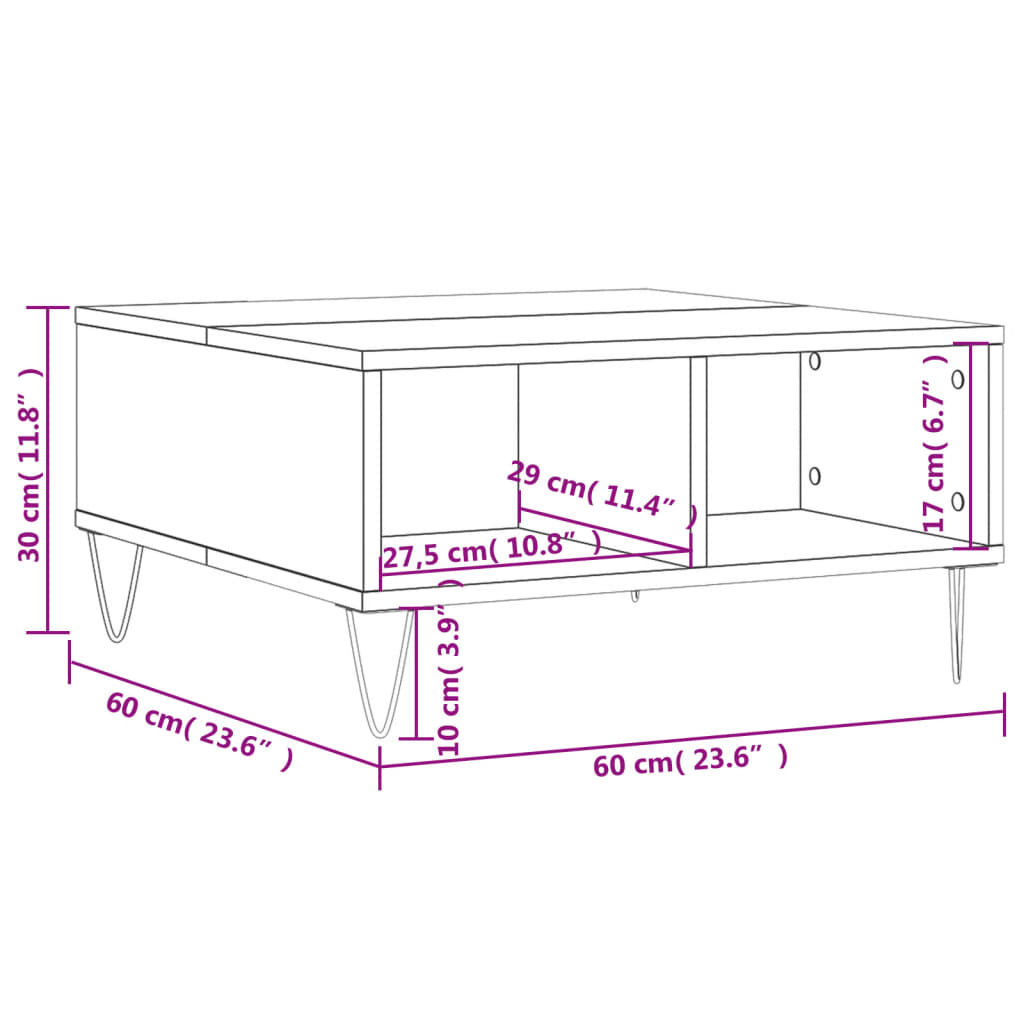 vidaXL Stolić za kavu bijeli 60 x 60 x 30 cm od konstruiranog drva