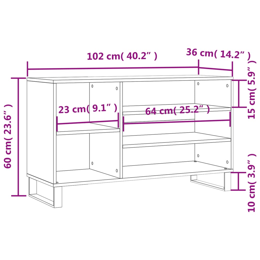 vidaXL Ormarić za cipele bijeli 102 x 36 x 60 cm od konstruiranog drva