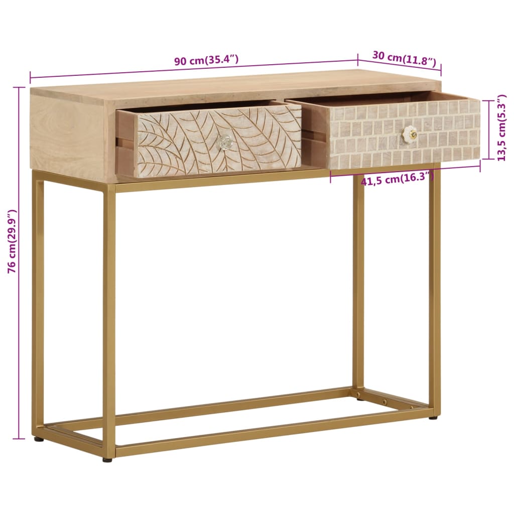 vidaXL Konzolni stol 90 x 30 x 76 cm od masivnog drva manga i željeza