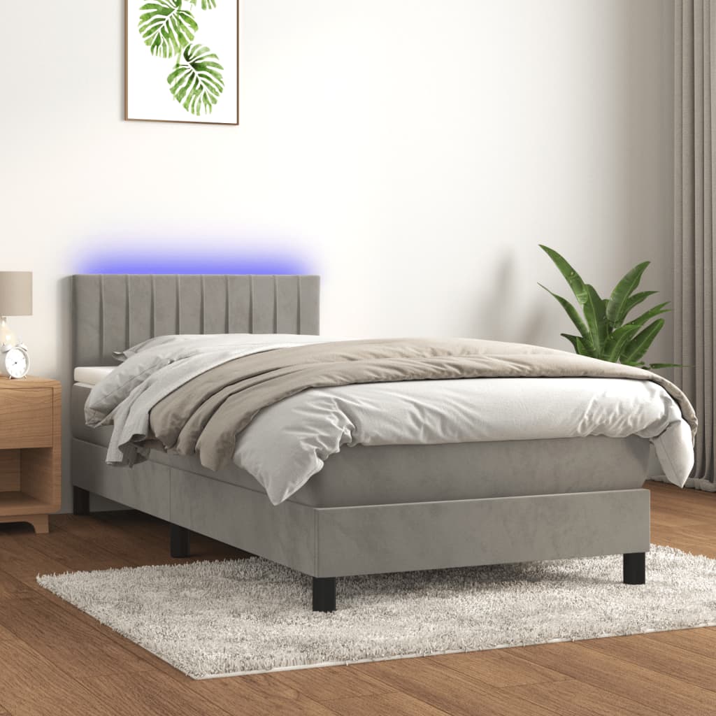 vidaXL Krevet box spring s madracem LED svjetlosivi 80x200 cm baršun